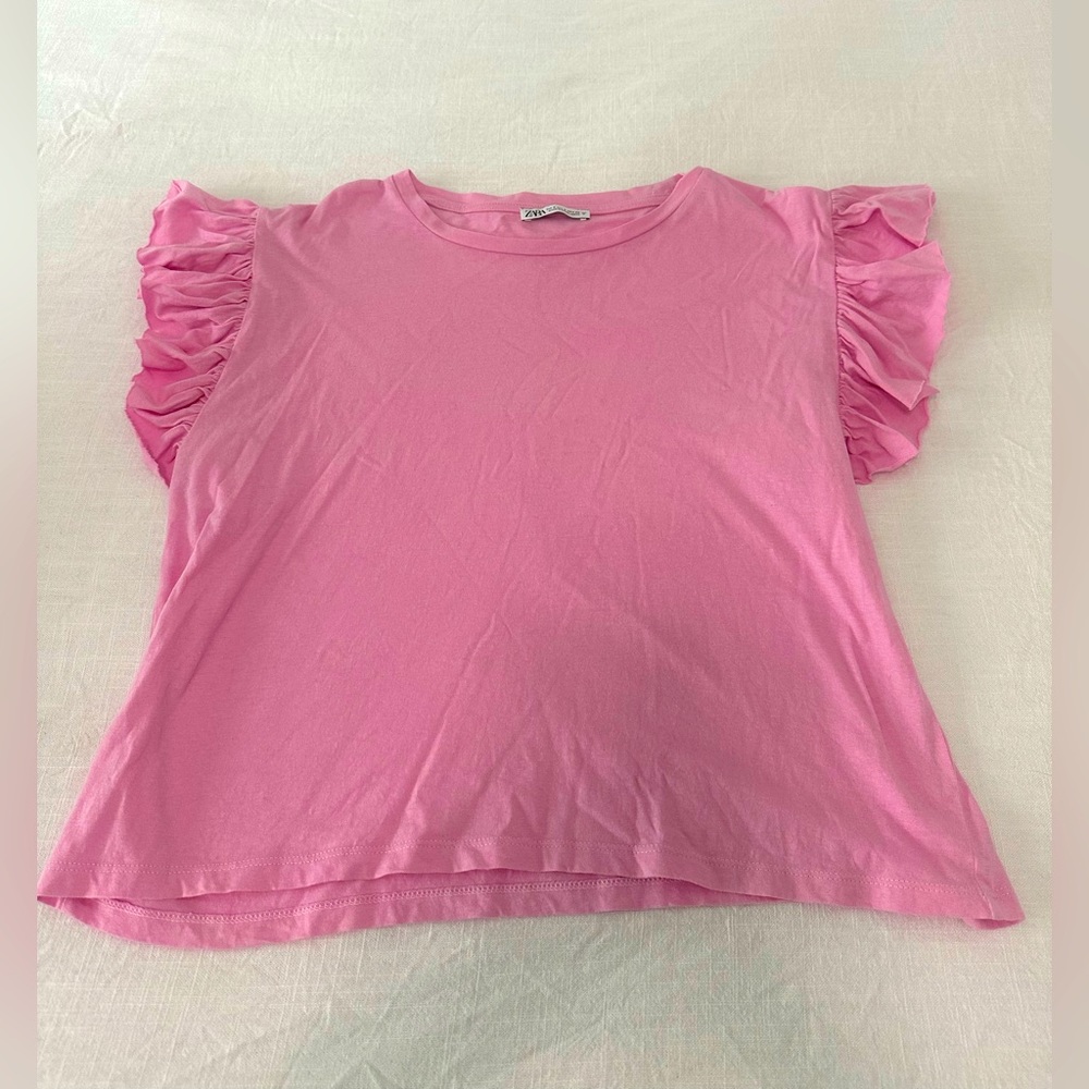 Zara Pink Short Sleeve Ruffle Top